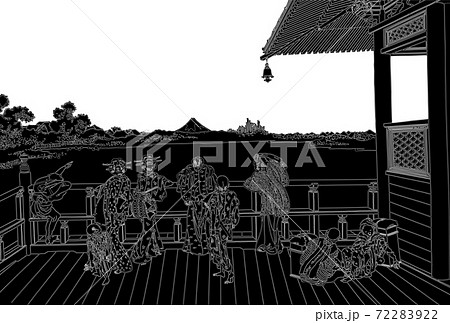 葛飾北斎イメージ五百らかん寺さざえどう線反転白バック 72283922