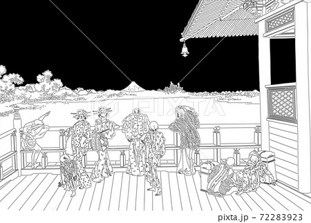 葛飾北斎イメージ五百らかん寺さざえどう線黒バック 72283923