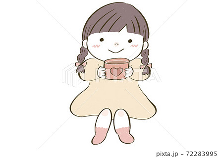 ミルクココアを飲む三つ編みの女の子のイラスト素材 [72283995] - PIXTA