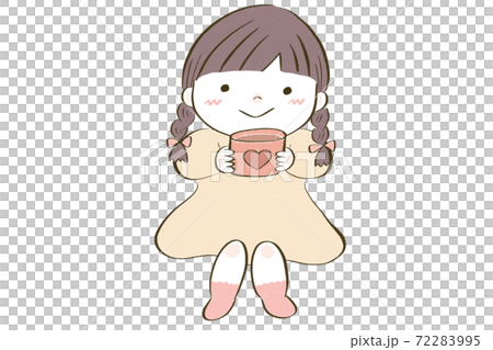 ミルクココアを飲む三つ編みの女の子のイラスト素材 [72283995] - PIXTA