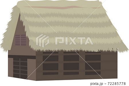 シンプルな藁葺き屋根の古民家のイラストのイラスト素材