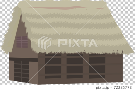 簡單的稻草屋頂屋頂的民居的插圖 72285778