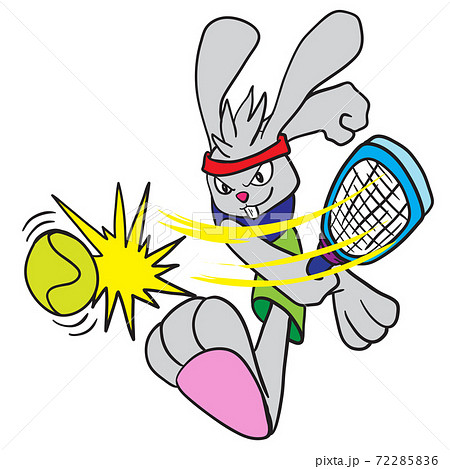 Rabbit doing tennis smash. doodle icon image 72285836