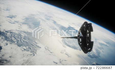 futuristic Space satellite orbiting the earth 72286687