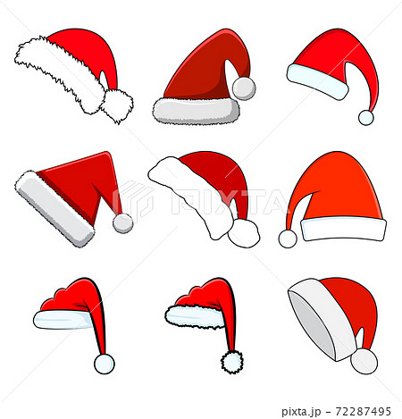 Santa hat set. Red santa claus cap collection... - Stock Illustration  [72287495] - PIXTA