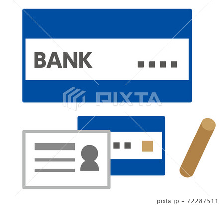 通帳とカードと印鑑のシンプルなカラーアイコン 72287511