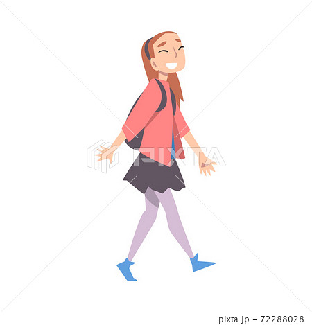 Cute Girl Walking with Backpack Style Vector Illustration Cute Girl Walking with Backpack Style Vector Illustration 72288028