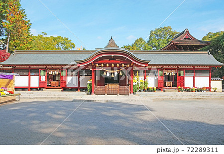 大分県中津市薦神社の外宮の朱塗りの拝殿 72289311