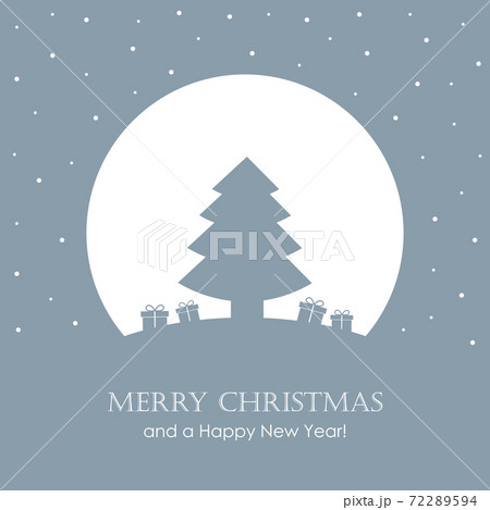 christmas card with tree and gifts at full moon night 72289594