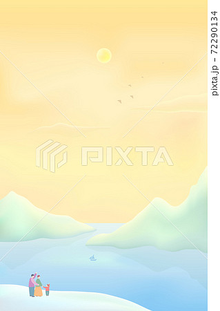 夕焼け 日没 夫婦 72290134