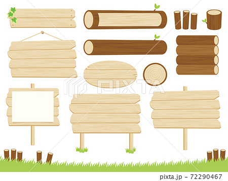 木の看板と丸太のフレームセットのイラスト素材