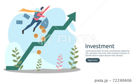 Business investment concept. dollar pile coin, tiny people, money object. graphic chart increase. Financial growth rising up to success. modern flat design landing page template vector illustration Business investment concept. dollar pile coin, tiny people, money object. graphic chart increase. Financial growth rising up to success. modern flat design landing page template vector illustration 72290606