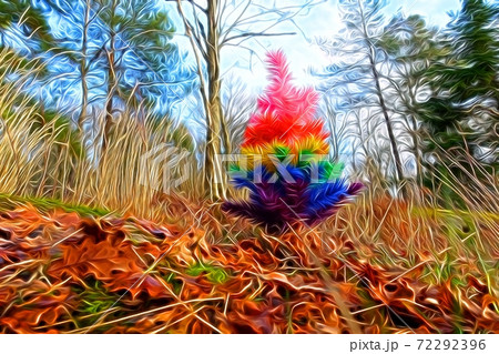 Digital painting style representing a spruce with pride colors in the woods 72292396