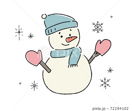 雪だるまの手描きイラスト かわいい 雪 冬 クリスマス スノーマンのイラスト素材 72294102 Pixta