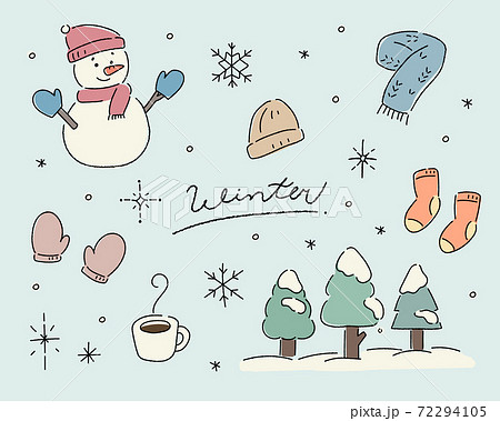 Winter Hand Drawn Illustration Set Cute Stock Illustration