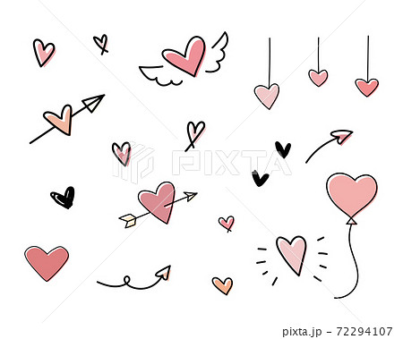 手描きのハートのイラストセット アイコン かわいい 落書き バレンタインデー 愛 シンプルのイラスト素材