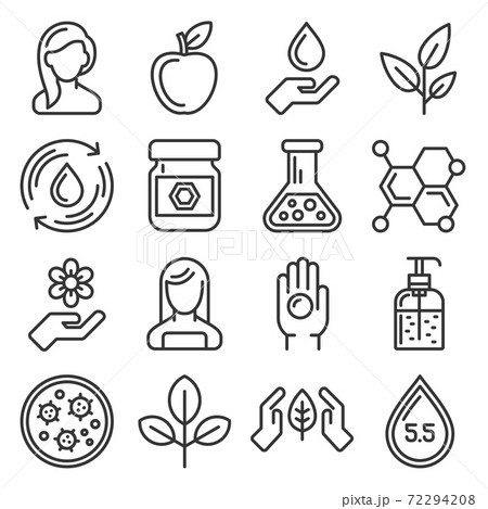 Organic Cosmetics Icons Set on White Background. Vector 72294208