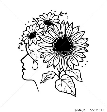 Sunflower Vector Silhouette Of A Girl Face And Stock Illustration
