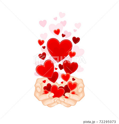Open Palm with Fluttering Red Hearts as Love and Fondness Symbol Vector Illustration 72295073