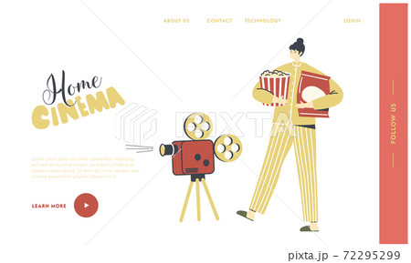 Female Character in Pajama Home Cinema Recreation Landing Page Template. Woman Watching Movie and Relaxing at Home Female Character in Pajama Home Cinema Recreation Landing Page Template. Woman Watching Movie and Relaxing at Home 72295299