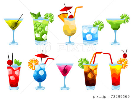Alcohol cocktails icon set. 72299569