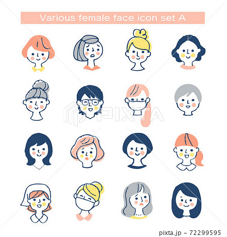 さまざまな女性の顔アイコン セットのイラスト素材