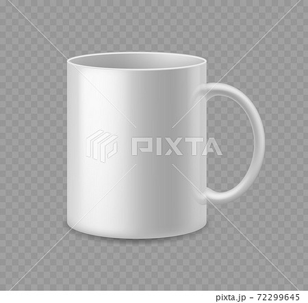 Realistic coffee or tea cup. White ceramic mug mockup side view empty utensil advertise and presentation template for branding vector 3d isolated on transparent background illustration 72299645
