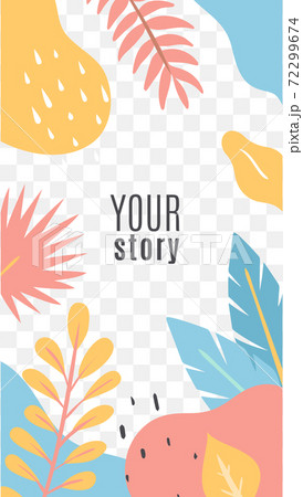 Social networks posts floral cover design. Tropical leaves in yellow, pink and blue colors exotic flat vector layout web banner, trendy design with copy space for digital media marketing Social networks posts floral cover design. Tropical leaves in yellow, pink and blue colors exotic flat vector layout web banner, trendy design with copy space for digital media marketing 72299674