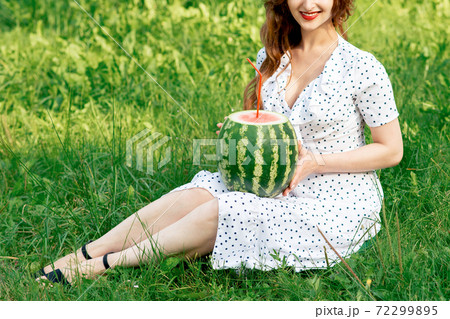 Watermelon with cocktail straw. Watermelon with cocktail straw. 72299895