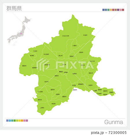 群馬県の地図・Gunma・市町村名（市町村・区分け）