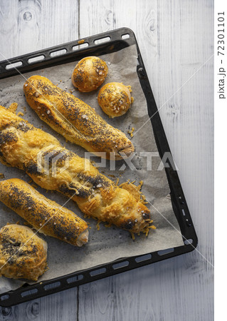 still life of homemade buns and rolls 72301101