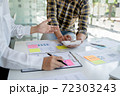Startup business people teamwork calculating a valuation in workplace.. 72303243