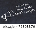 Chalk loudspeaker and wise quote on black desk 72303379