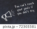 Chalk loudspeaker and wise quote on black desk 72303381