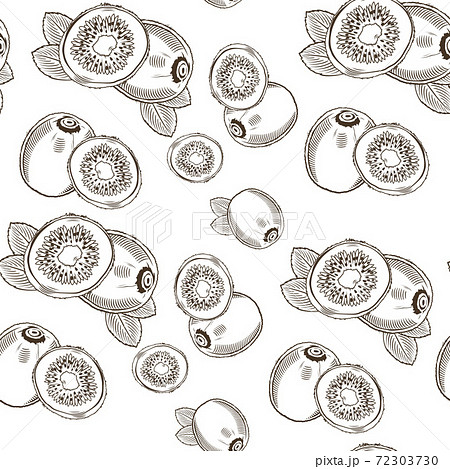 Black and white seamless pattern with kiwi in vintage style 72303730