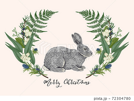 Green floral wreath with rabbit. Green floral wreath with rabbit. 72304780