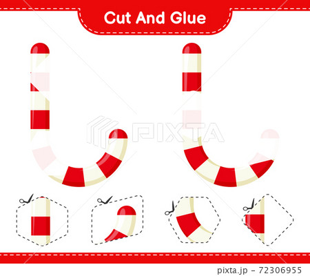 Cut and glue, cut parts of Candy Canes and glue them. Educational children game, printable worksheet, vector illustration 72306955