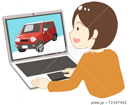 ネットで車を見る 女性(線無し) ネットで車を見る 女性(線無し) 72307402