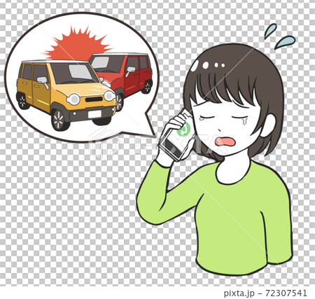 交通事故 泣きながら電話する女性のイラスト素材