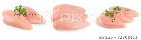 Fresh chicken fillet isolated on white background with full depth of field. Set or collection Fresh chicken fillet isolated on white background with full depth of field. Set or collection 72308153