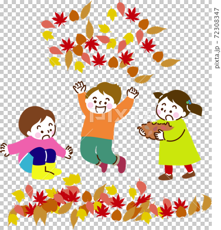 Children who enjoy collecting, throwing and picking up fallen leaves 72308347