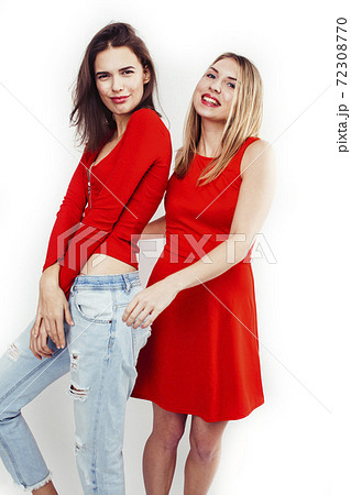 best friends teenage girls together having fun, posing emotional on white background, besties happy smiling, lifestyle real people concept 72308770