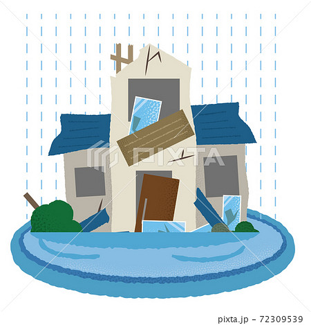 水害に遭う住宅のベクターイラスト 水害に遭う住宅のベクターイラスト 72309539
