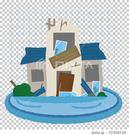 水害に遭う住宅のベクターイラスト 水害に遭う住宅のベクターイラスト 72309539
