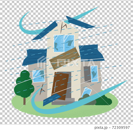 台風の被害に遭う住宅のベクターイラスト 72309597