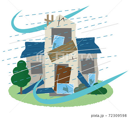 台風の被害に遭う住宅のベクターイラスト 72309598
