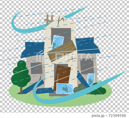 台風の被害に遭う住宅のベクターイラスト 72309598