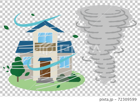 遭受龍捲風破壞的房屋的矢量圖 72309599