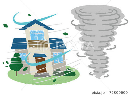 竜巻の被害に遭う住宅のベクターイラストのイラスト素材