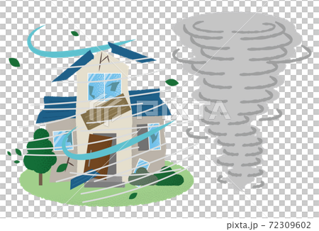 竜巻の被害に遭う住宅のベクターイラスト 72309602